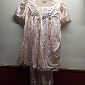 Val Mode Pink Nylon pajama set Vintage 1950s Shirt And Pants